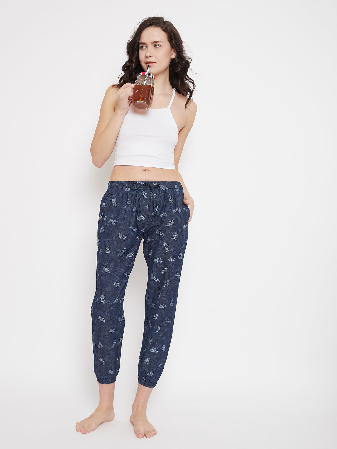 Navy Blue Printed Comfort Fit Lounge Pants - Women Lounge Pants