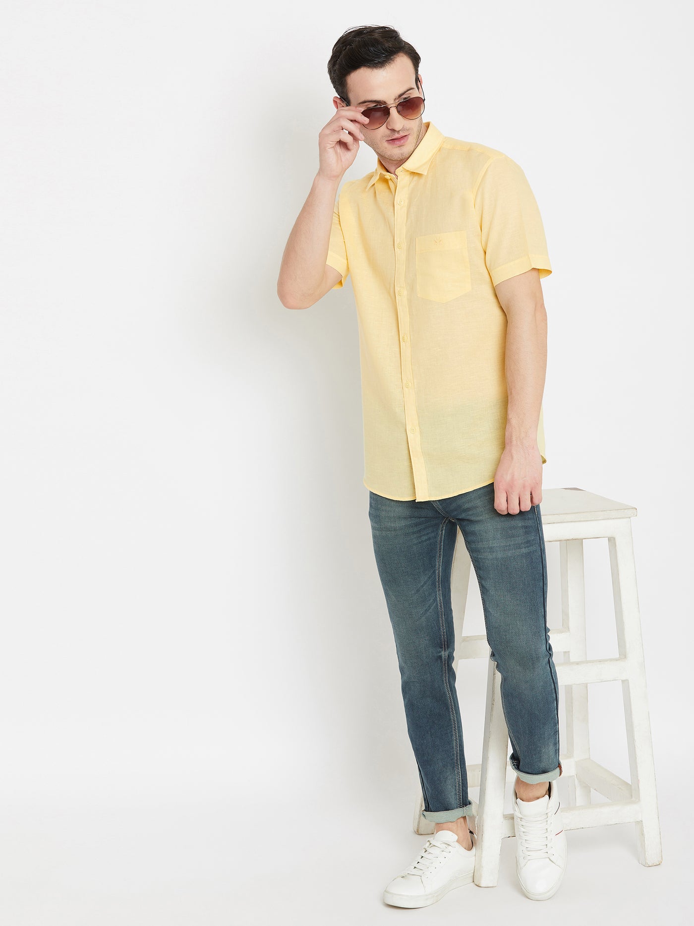 yellow Cotton Linen Shirt - Men Shirts