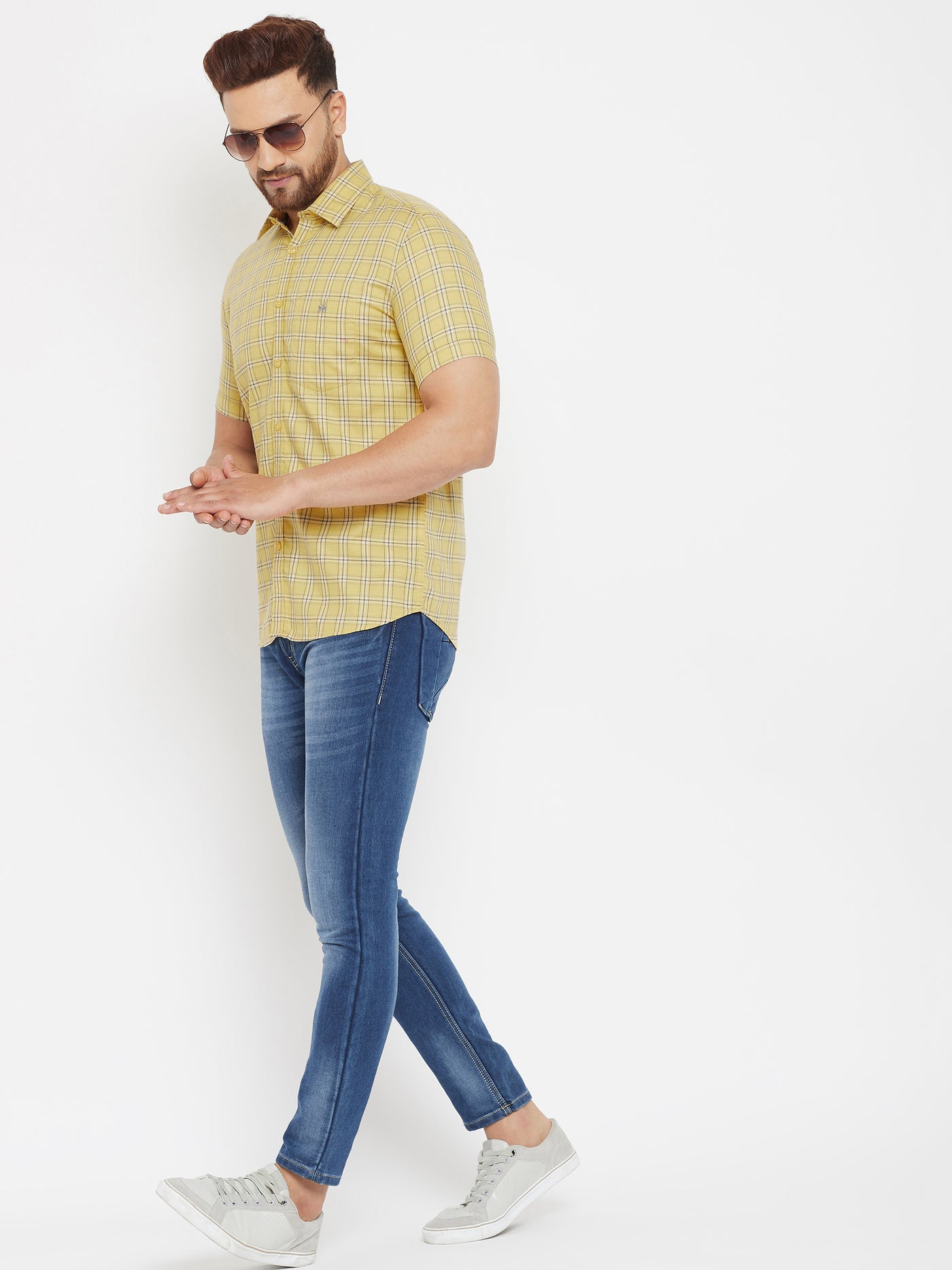 Yellow Checked Casual Shirt - Men Shirts