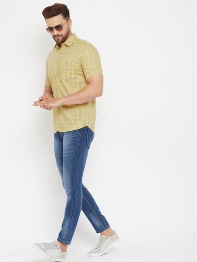 Yellow Checked Casual Shirt - Men Shirts