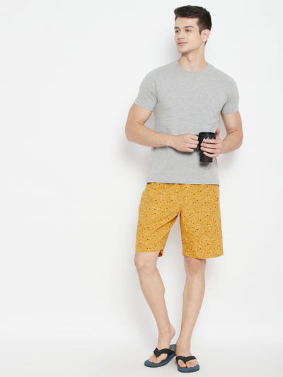 Mustard Printed Slim Fit Lounge Shorts - Men Lounge Shorts