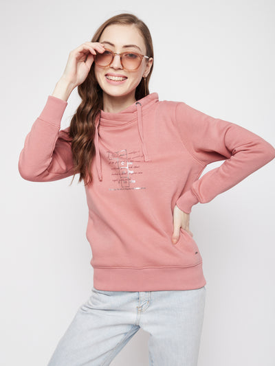 Pink Printed Turtle Neck Sweatshirt - Women Sweatshirts