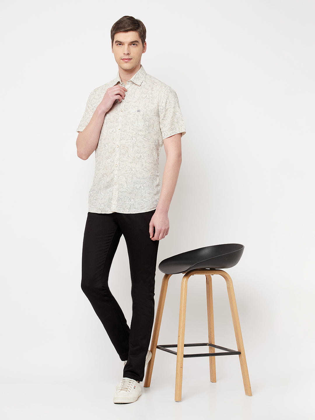 Beige Floral Linen Shirt - Men Shirts