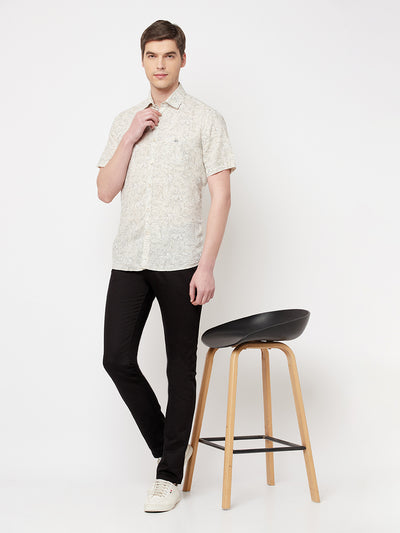 Beige Floral Linen Shirt - Men Shirts