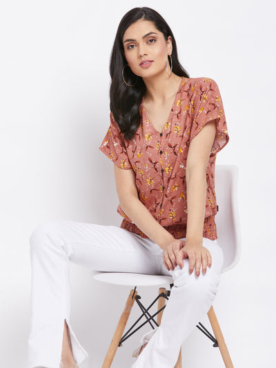 Pink Floral Printed Slim Fit Top - Shirts & Tops