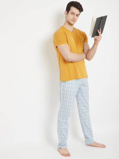 Blue Checked Straight Lounge Pants - Men Lounge Pants