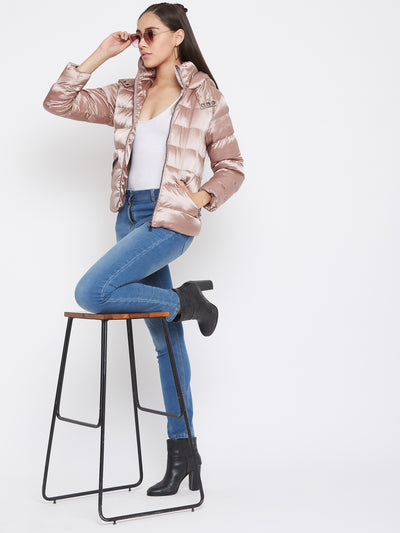 Brown Solid Hooded Jackets-Women Jackets-Crimsoune Club