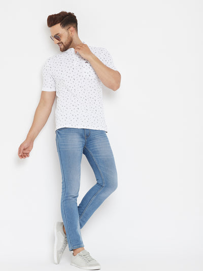 White Printed Polo T-Shirt - Men T-Shirts