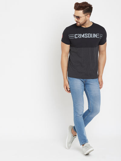 Black Printed Round Neck T-Shirt - Men T-Shirts