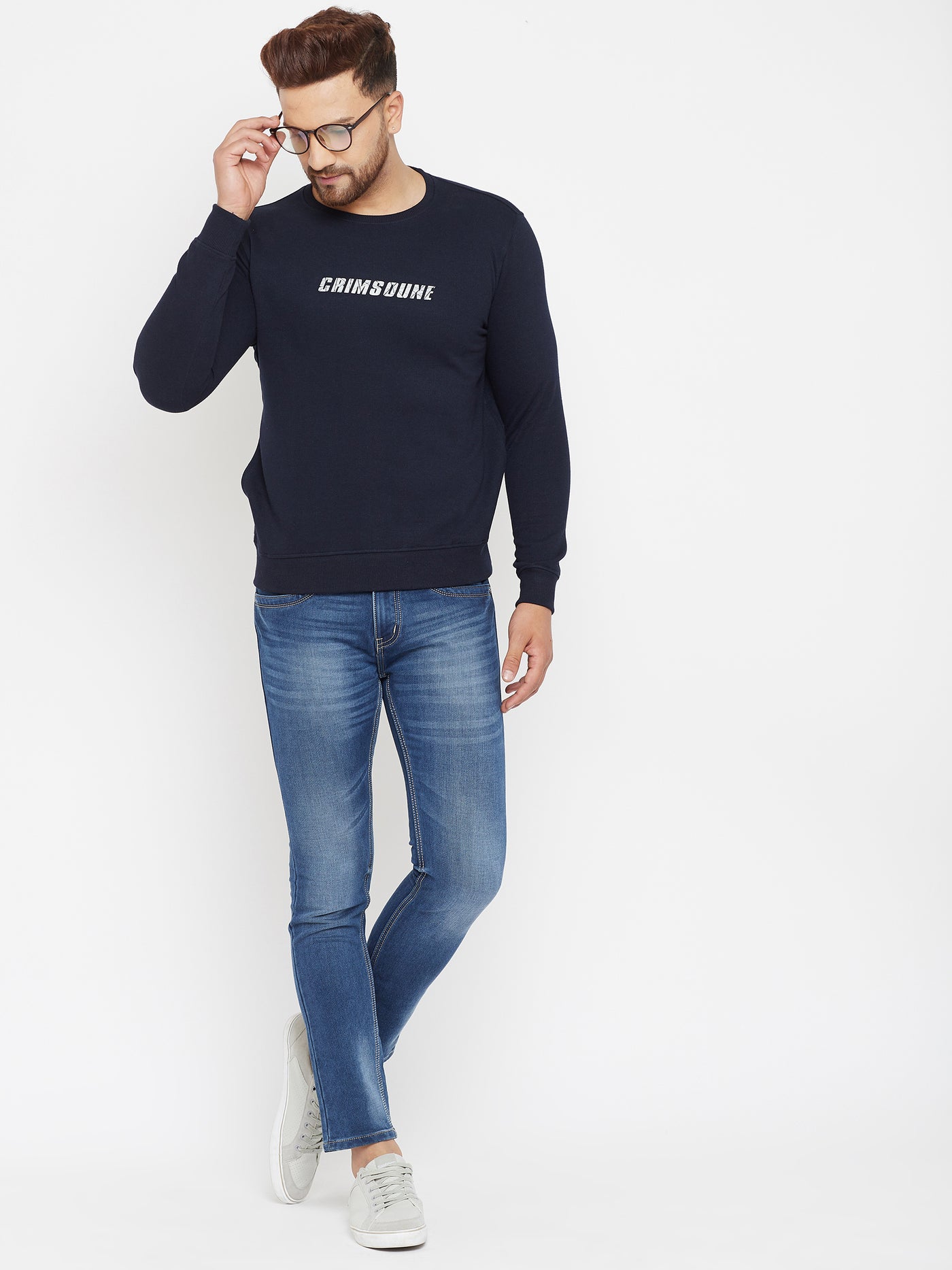 Navy Blue Printed Sweatshirt - Men Sweatshirts