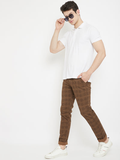 Brown Checked Slim Fit Trousers - Men Trousers