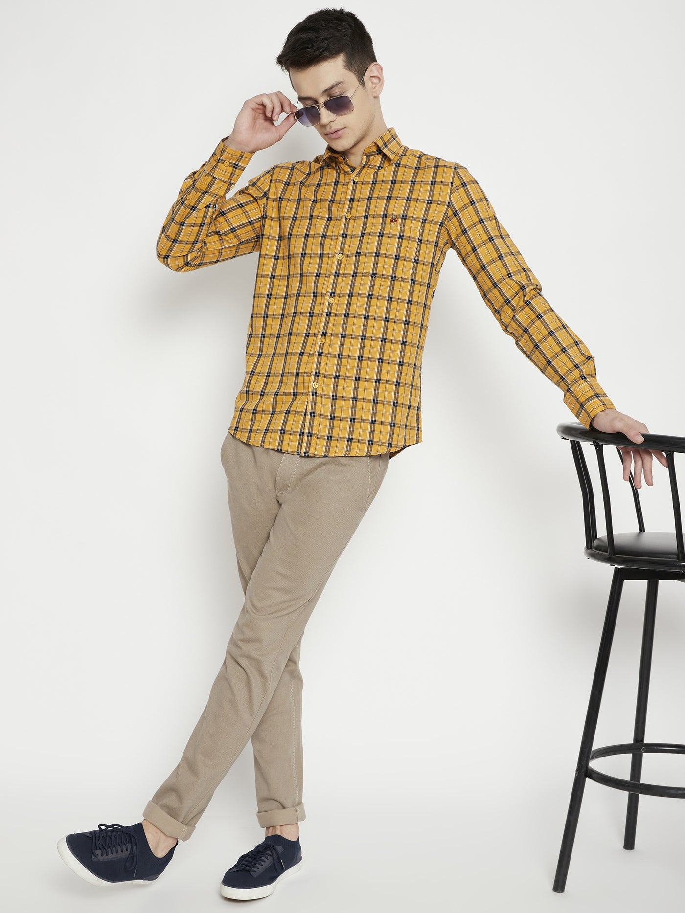 Yellow Checked Slim Fit shirt - Men Shirts