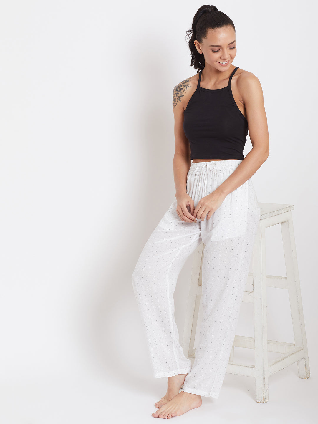 White Cotton Pyjamas - Women Lounge Pants