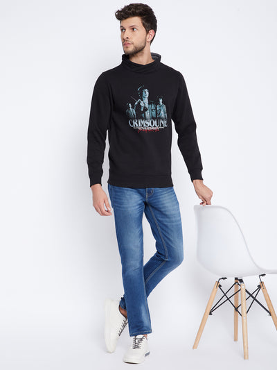Black Printed High Neck Sweatshirt - Men Sweatshirts