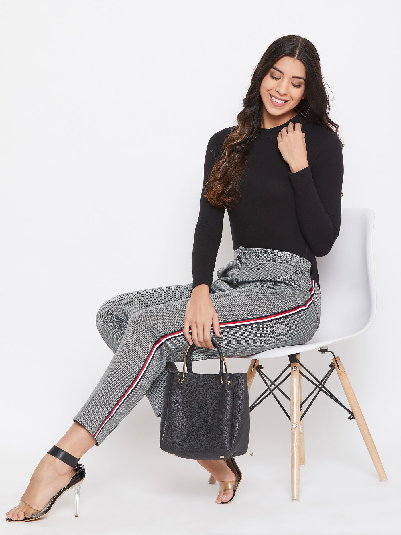 Grey Striped Track Pants - Women Trousers