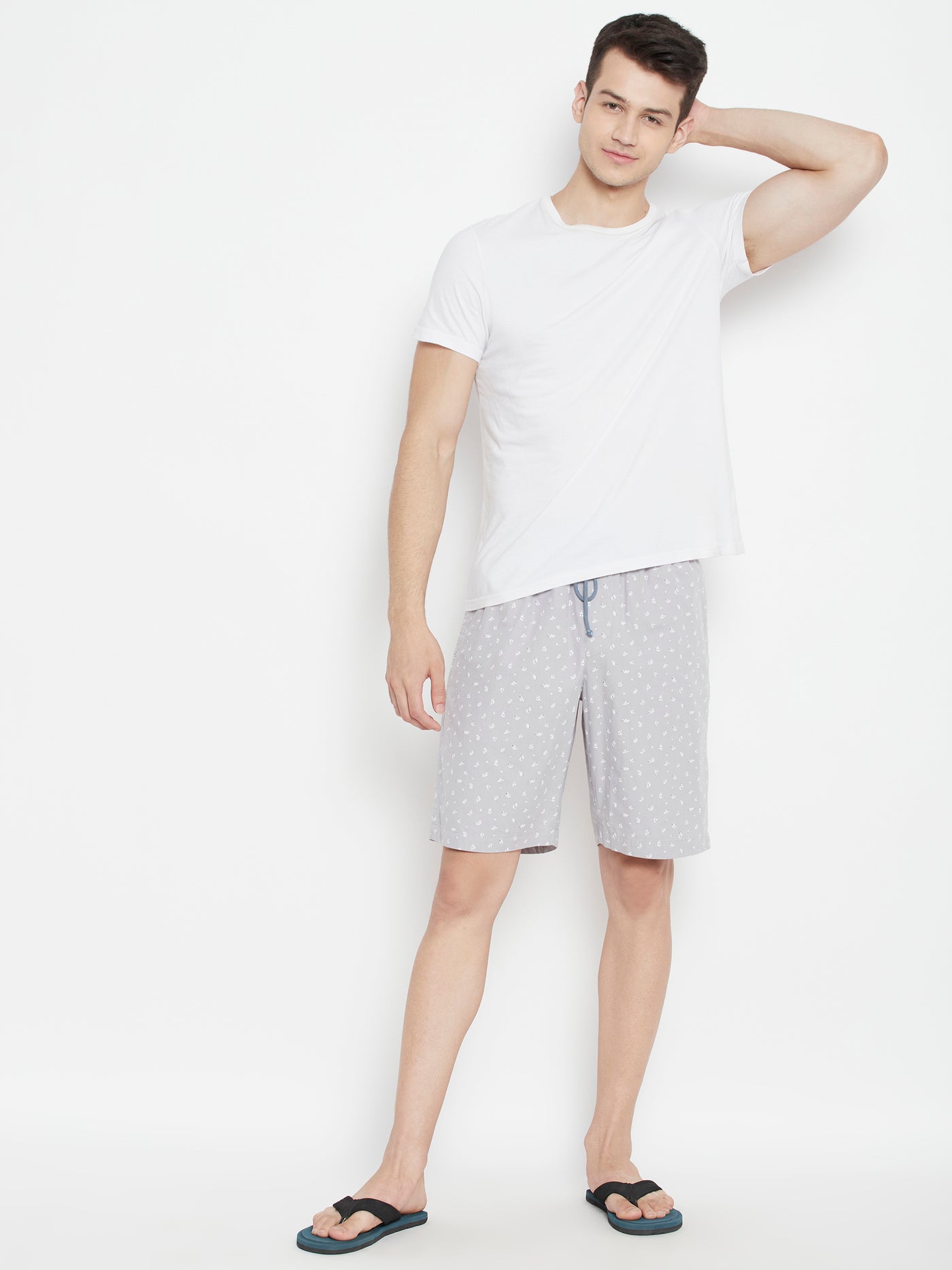 Grey Printed Slim Fit Lounge Shorts - Men Lounge Shorts