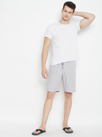 Grey Printed Slim Fit Lounge Shorts - Men Lounge Shorts