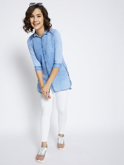 Blue Slim Fit Denim Shirt - Women Shirts