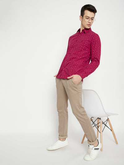 Maroon Printed Slim Fit shirt - Men Shirts