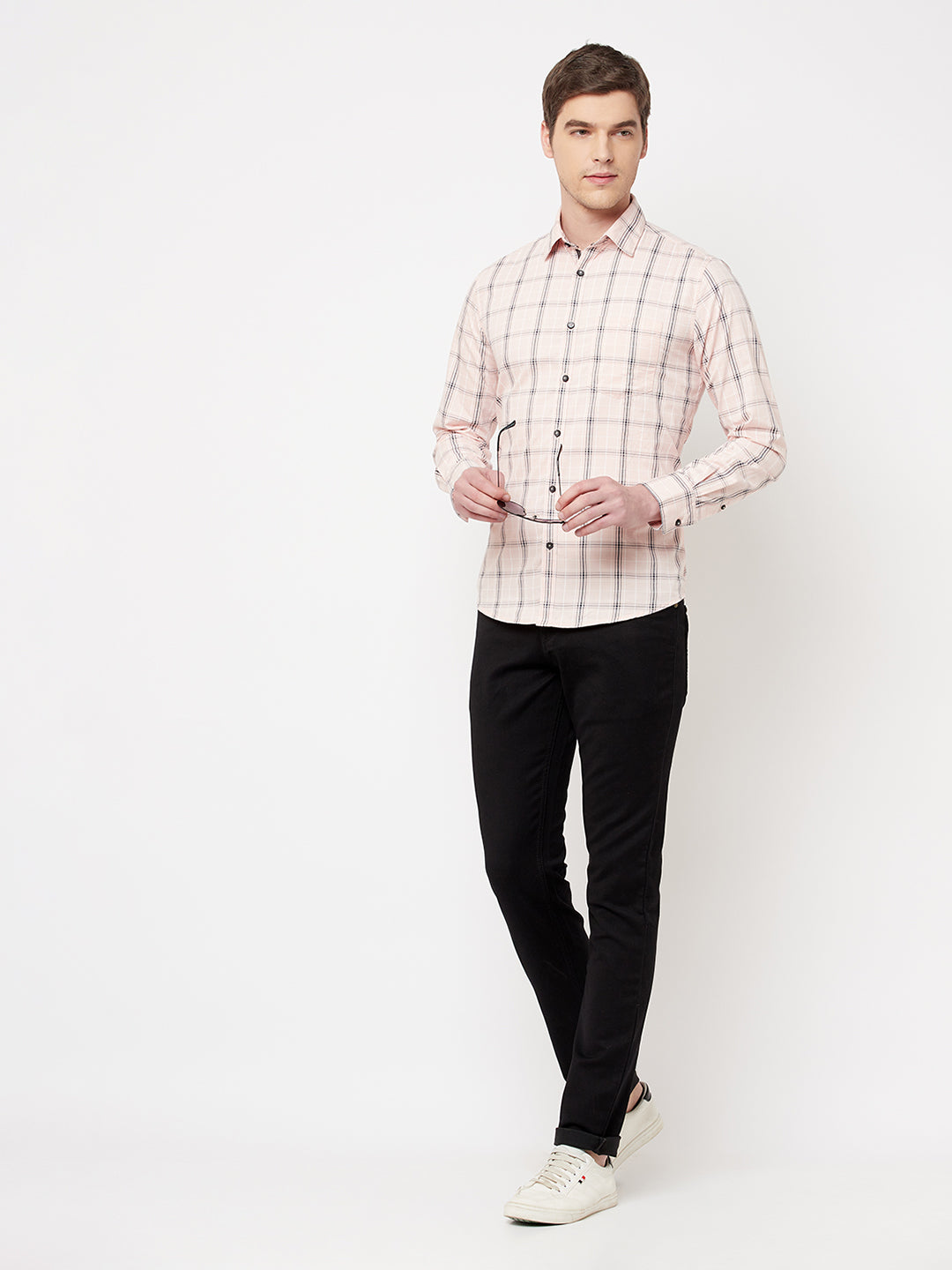 Peach Checked Casual Shirt - Men Shirts