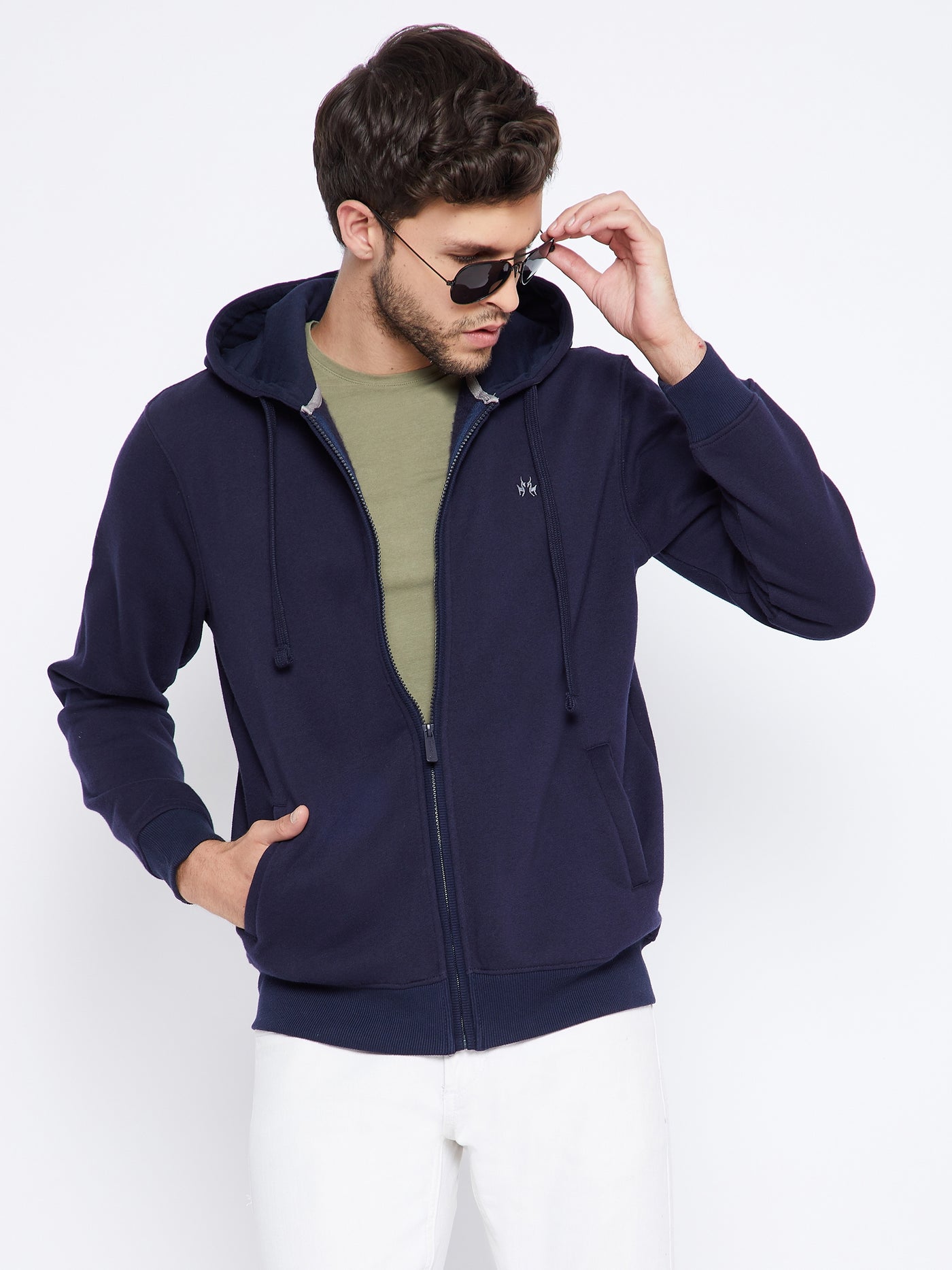 Navy Blue Solid Hooded Sweatshirt-Mens Sweatshirts-Crimsoune Club