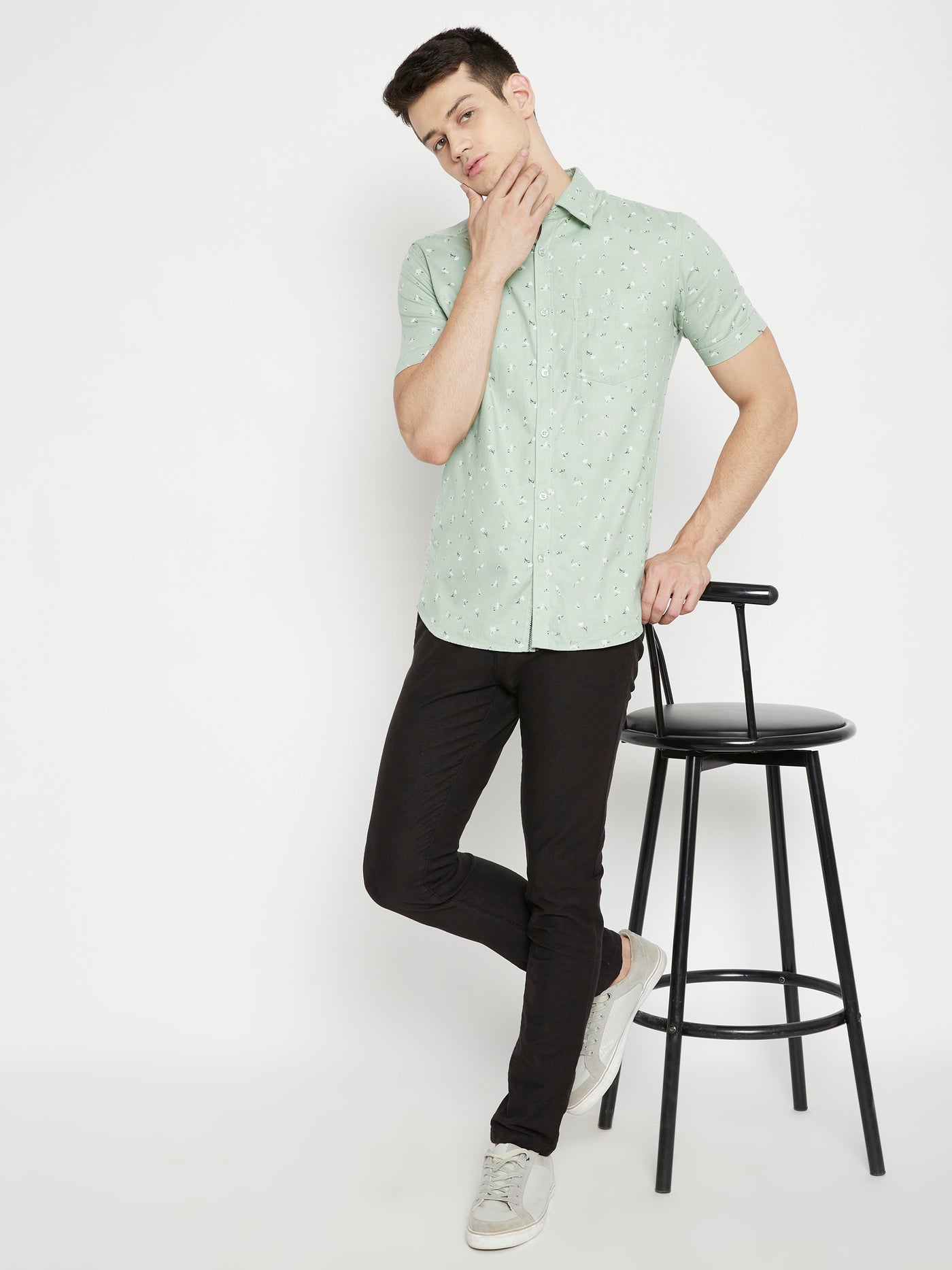 Mint Green Floral Printed Slim Fit shirt - Men Shirts