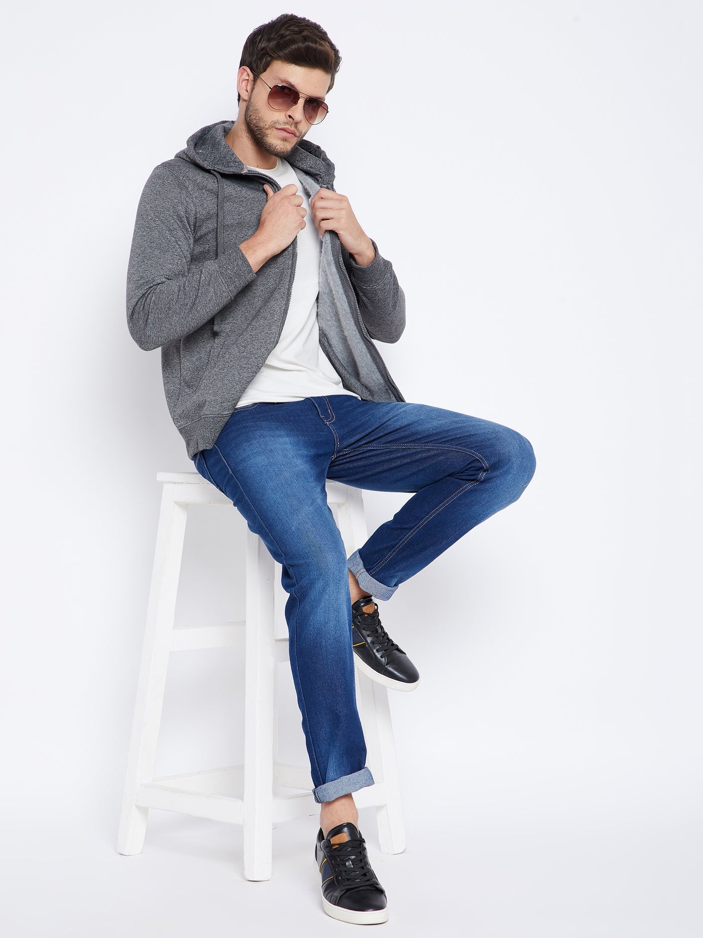 Grey Hooded Sweatshirt - Men Sweatshirts