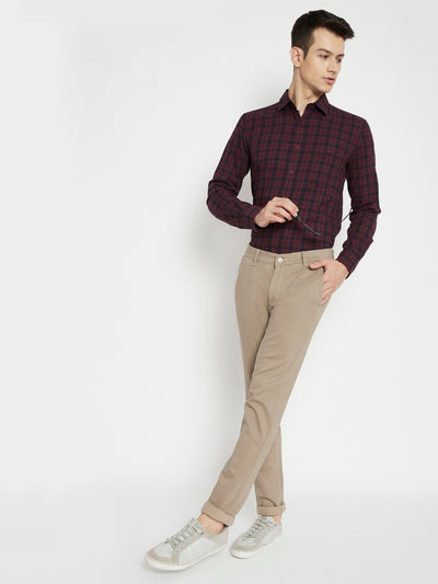 Maroon Checked Slim Fit shirt - Men Shirts