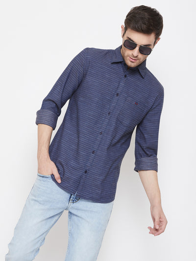 Navy Blue Striped Shirt - Men Shirts