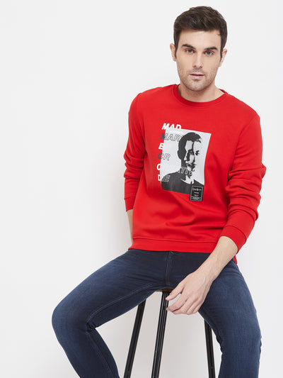 Red Printed Round Neck Sweatshirt - Men Sweatshirts