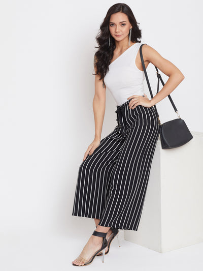 Striped Flared Parallel Trousers - Women Trousers