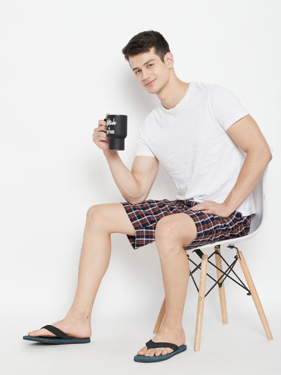 Orange Checked Slim Fit Lounge Shorts - Men Lounge Shorts