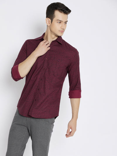 Maroon Printed Slim Fit shirt - Men Shirts