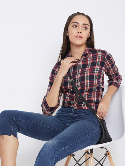 Checked Asymmetrical Shirt - Women Shirts