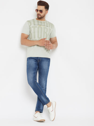 Green Printed Round Neck T-Shirt - Men T-Shirts