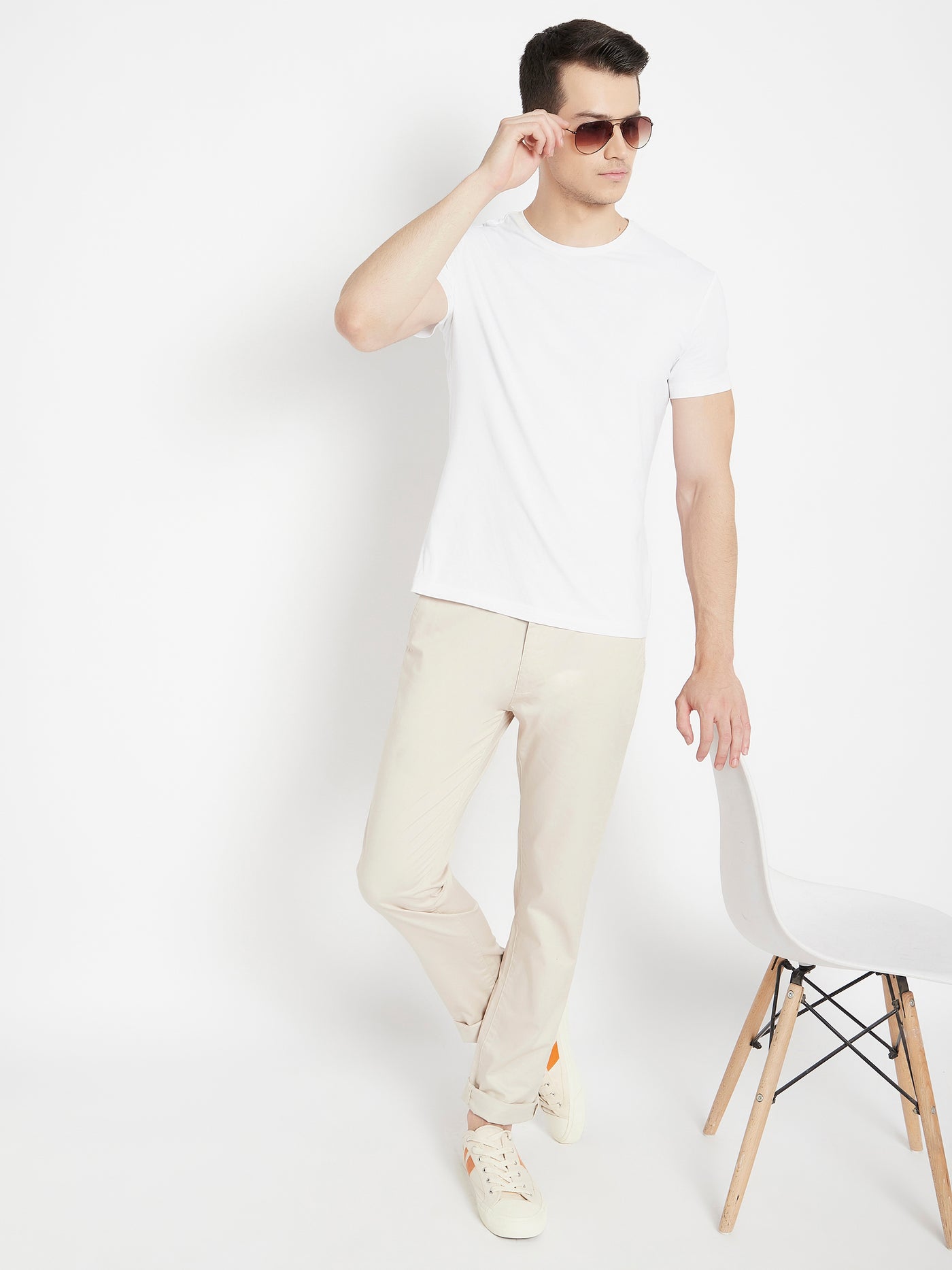 Cream Slim Fit Trousers - Men Trousers