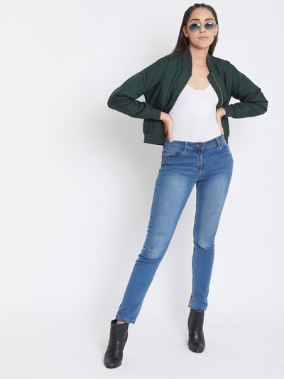 Green Mandarin Collar Jacket - Women Jackets