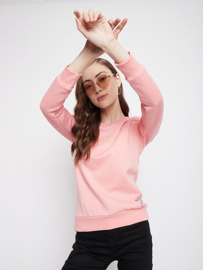 Pink Printed Round Neck Sweatshirt - Women Sweatshirts