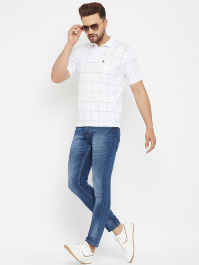 White Checked Polo T-Shirt - Men T-Shirts