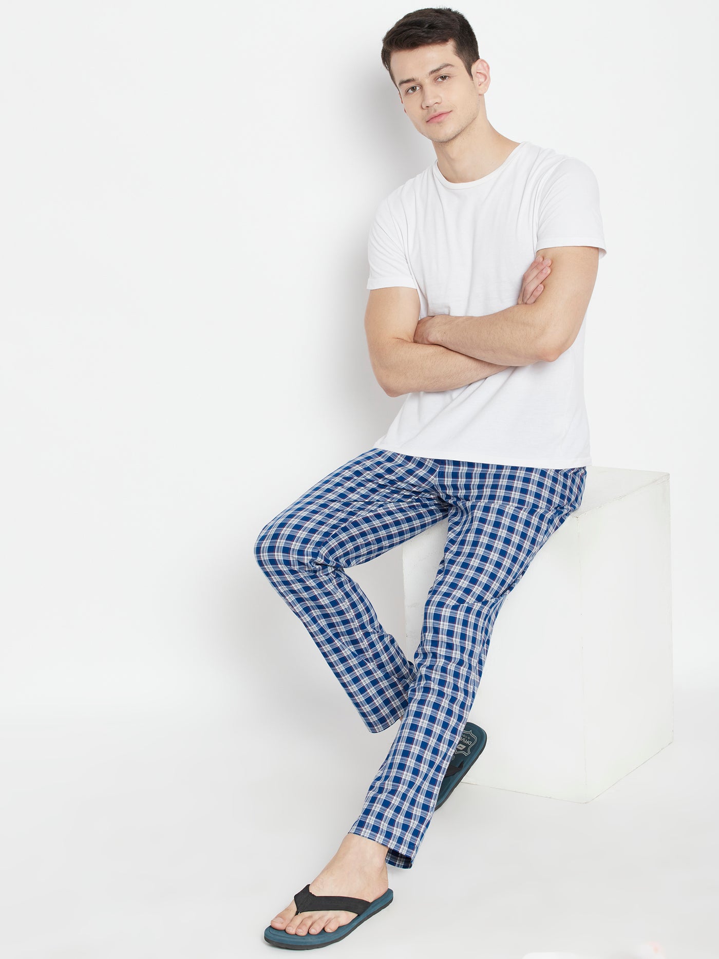 Blue Checked Smart Fit Lounge Pants - Men Lounge Pants