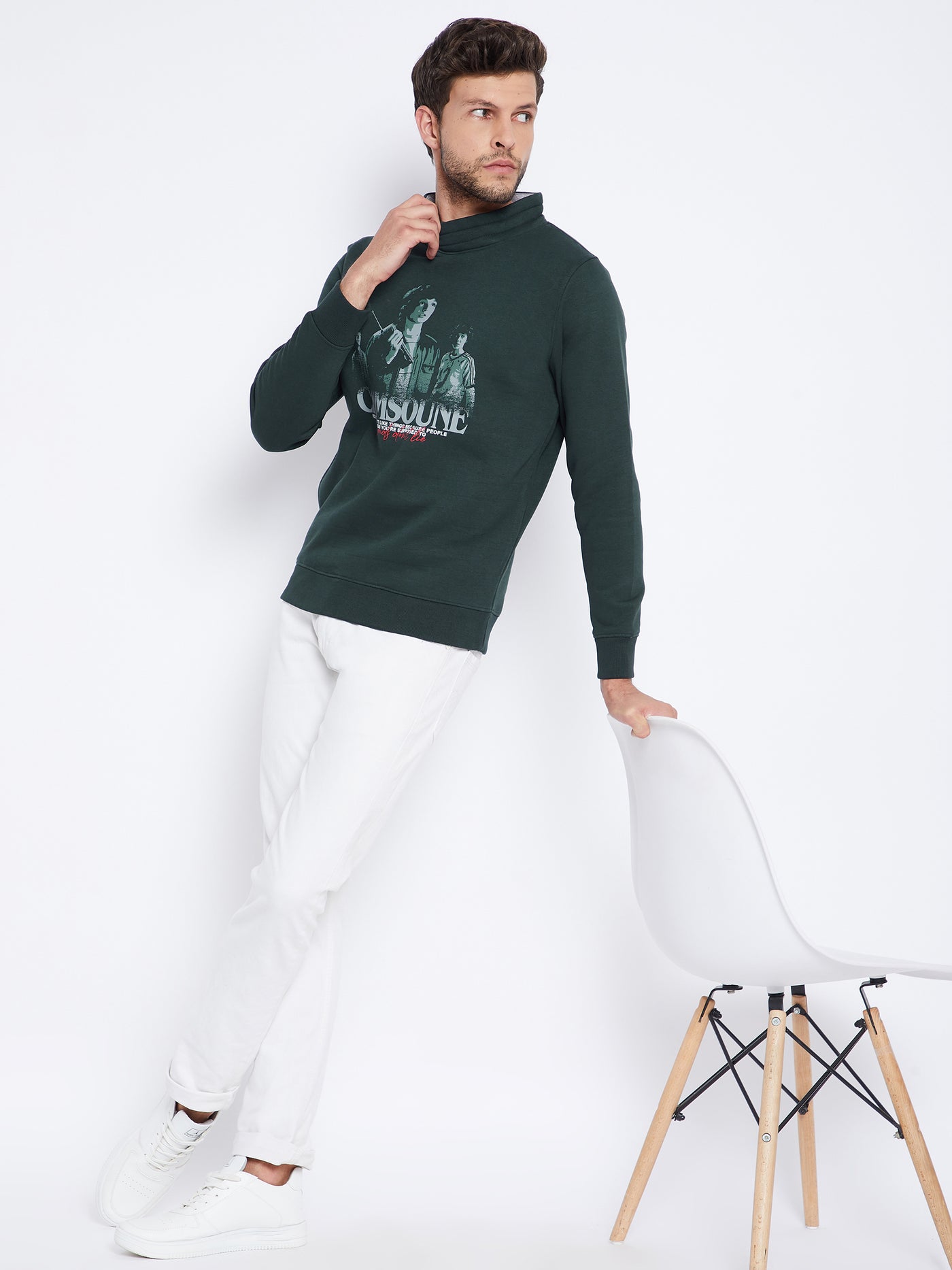 Green Printed High Neck Sweatshirt - Men Sweatshirts