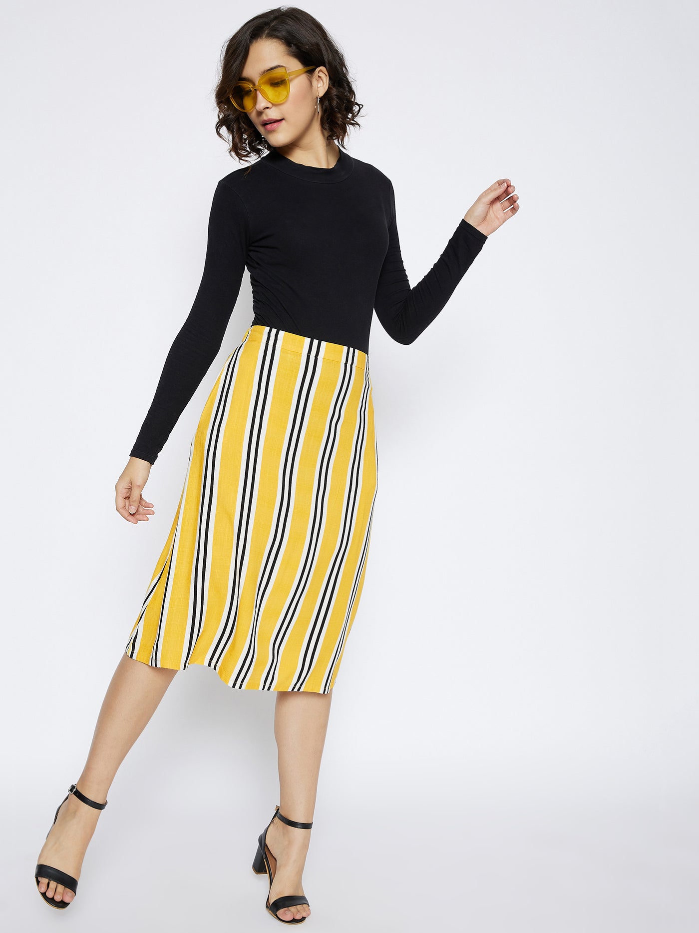 Yellow Striped Comfort Fit Skirt - Women Skirts