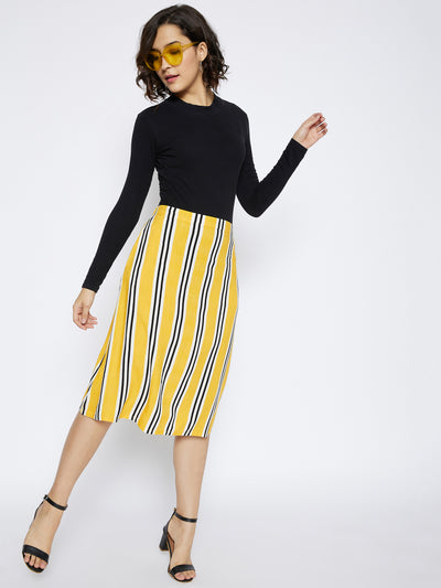 Yellow Striped Comfort Fit Skirt - Women Skirts