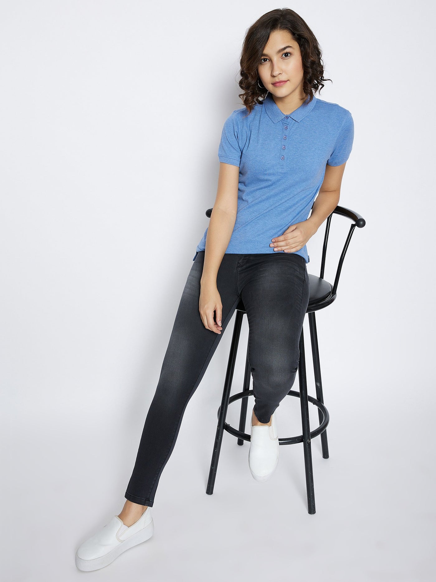 Blue Polo Neck T-shirt - Women T-Shirts