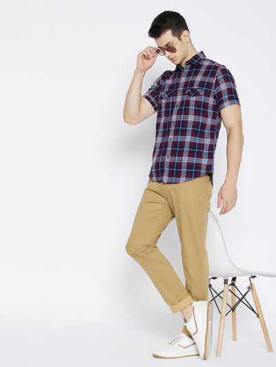 Maroon Checked Slim Fit shirt - Men Shirts