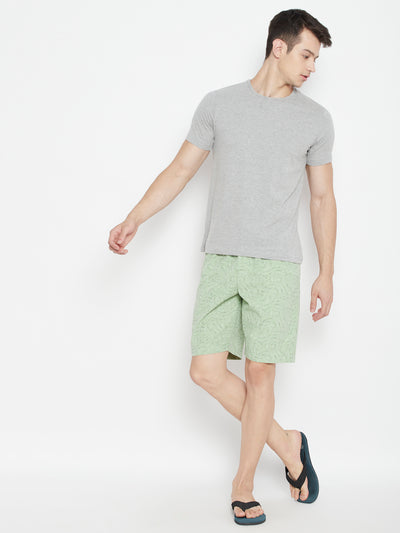 Mint Green Printed Slim Fit Lounge Shorts - Men Lounge Shorts