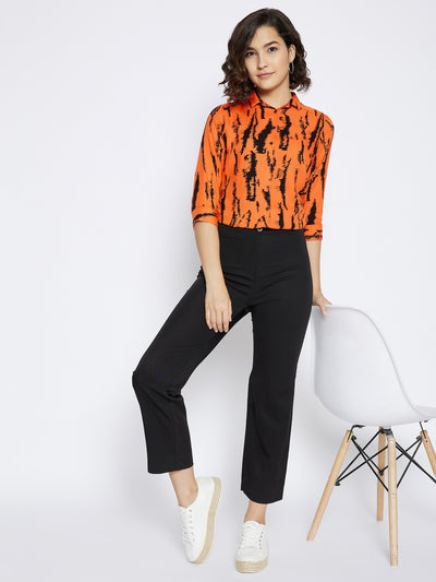 Orange Printed Slim Fit shirt - Women Shirts