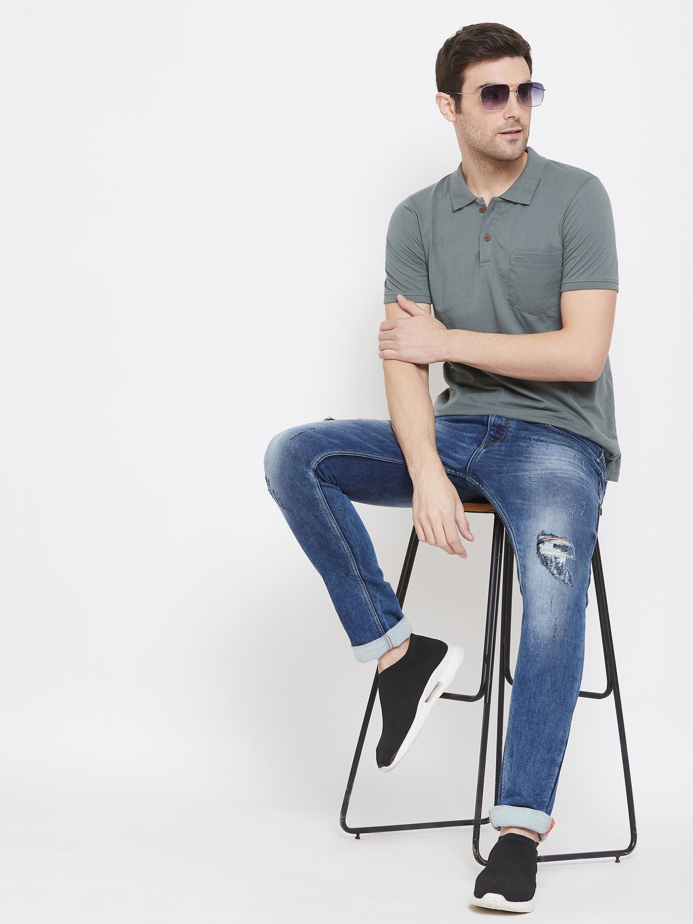 Blue Ripped Slim Fit Jeans - Men Jeans