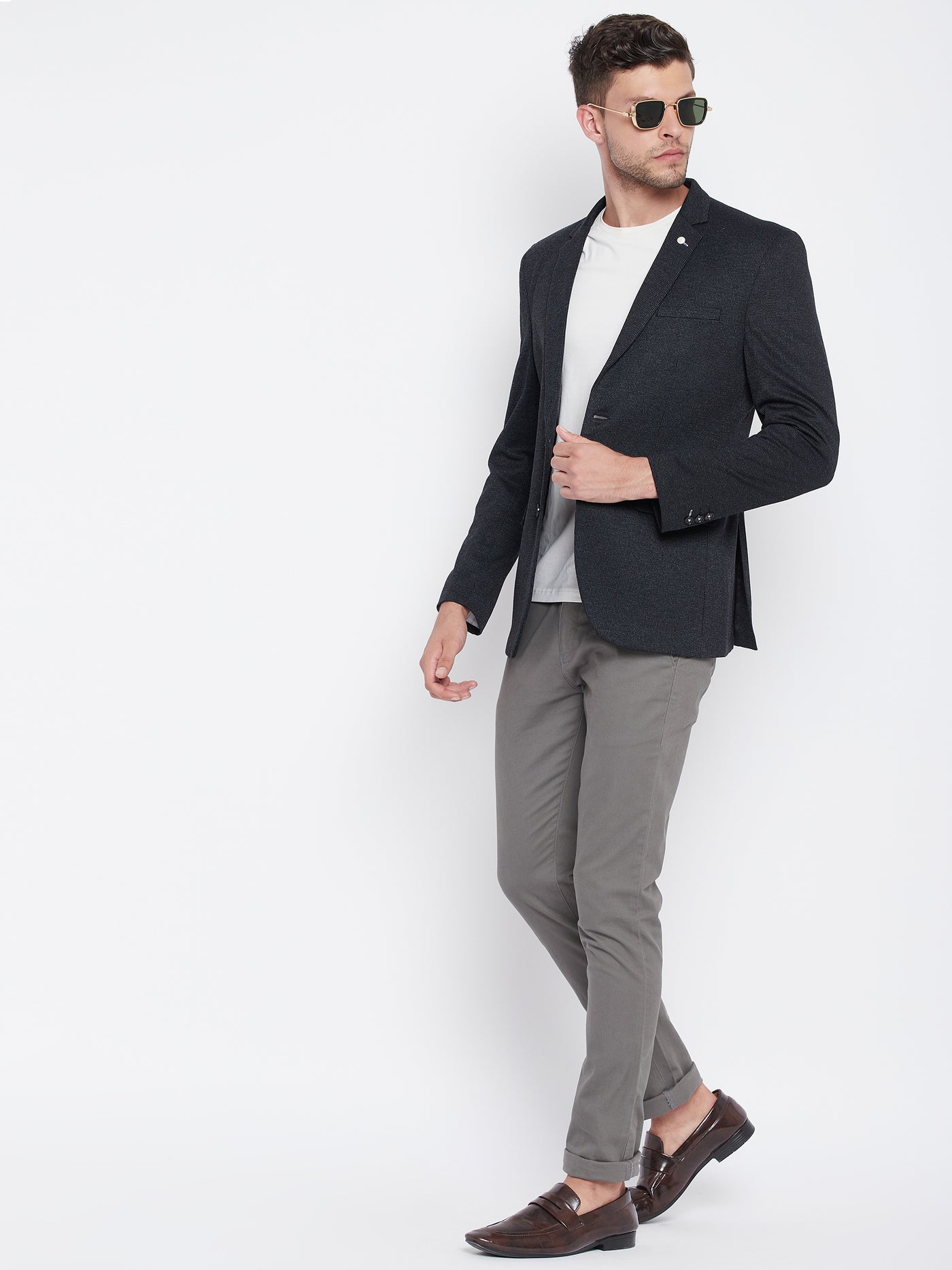 Black Notched Lapel Blazer - Men Blazers