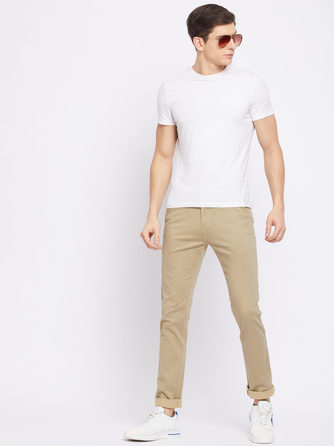 Beige Printed Trousers - Men Trousers
